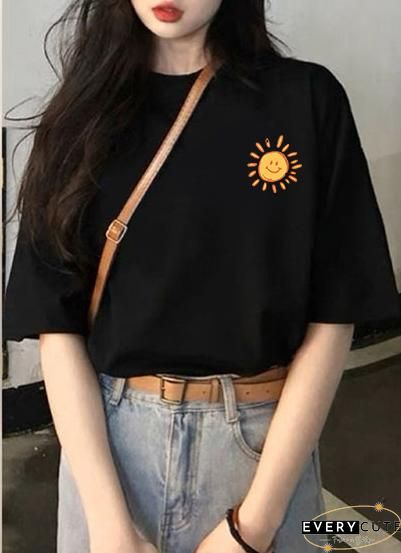 Vintage Short-Sleeved Sun Print Polo Shirt