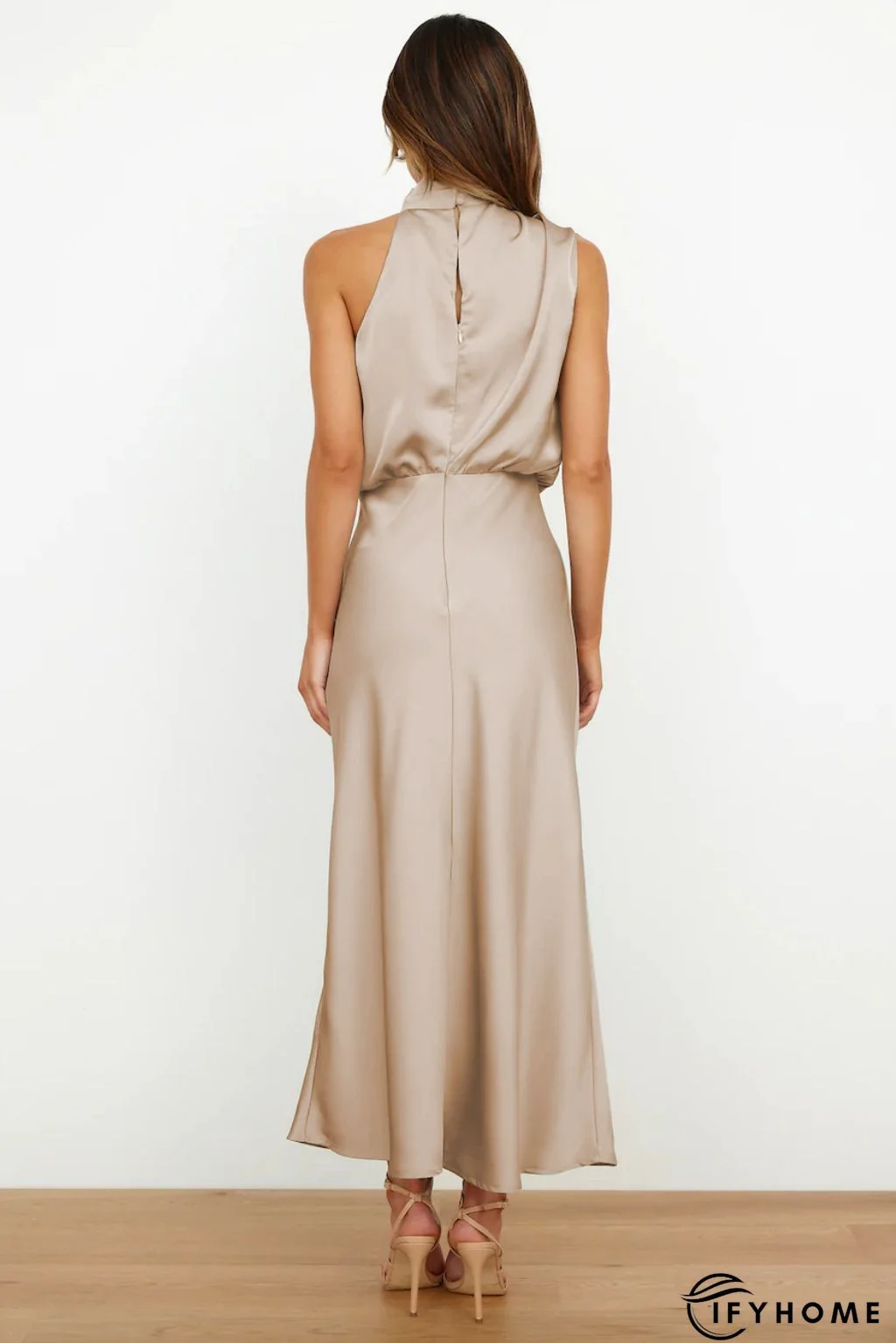 Solid Color Crew Neck Sleeveless Belted Midi Dress | IFYHOME