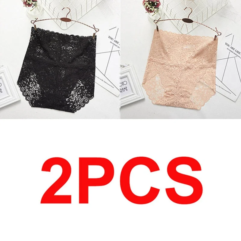M-XXXL Women High Waist Lace Panties Sexy Underwear Women  Floral Transparent Lingerie Female Briefs Underpants Plus Size Pantys
