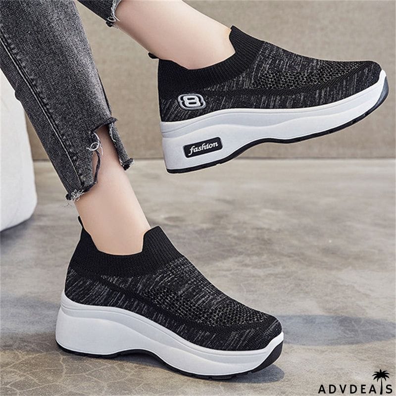 Breathable Solid Color Slip-On Thick-Soled Shoes