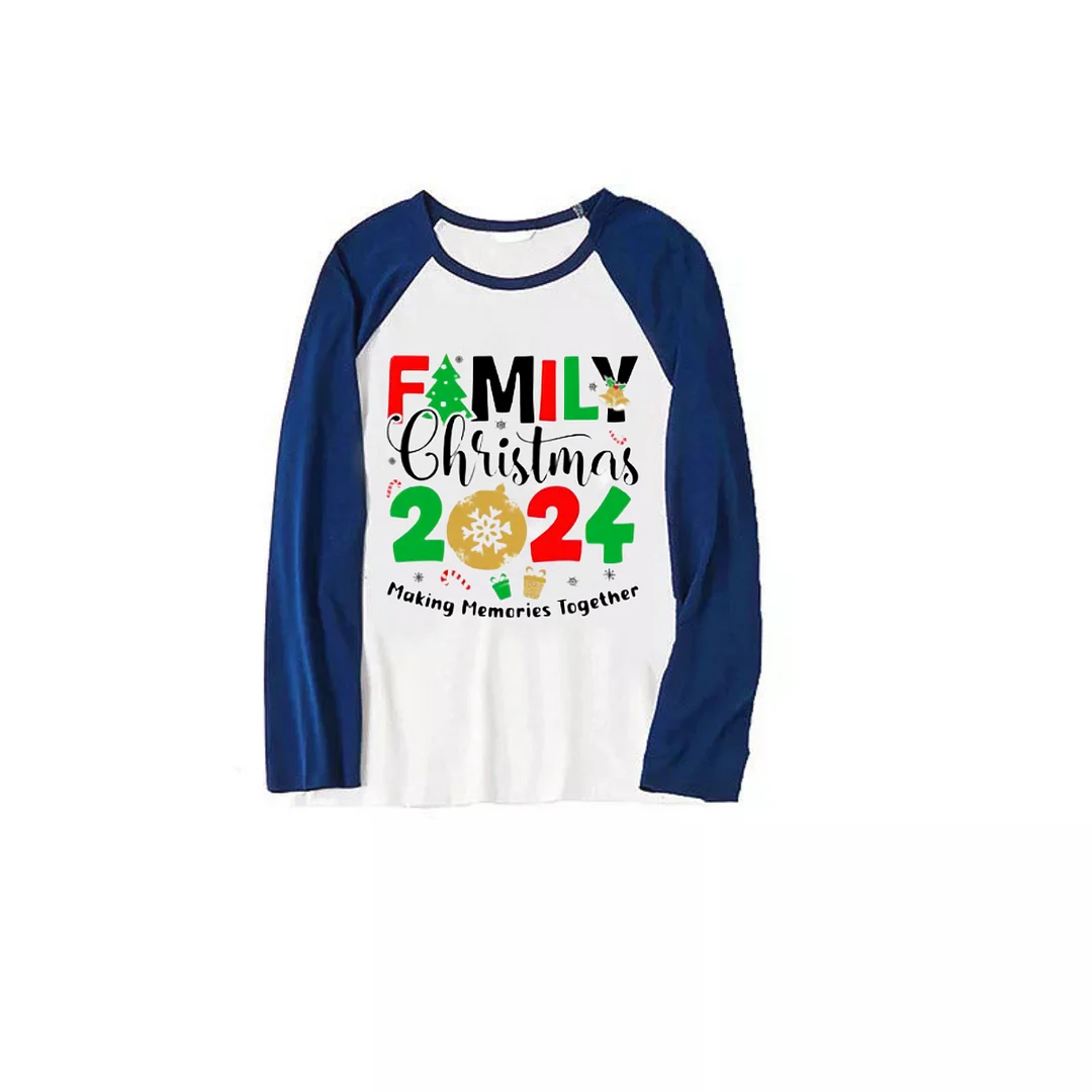 "Family Christmas 2024 Making Memories Together" Text Print Blue & Black Plaid Family Matching Pajamas
