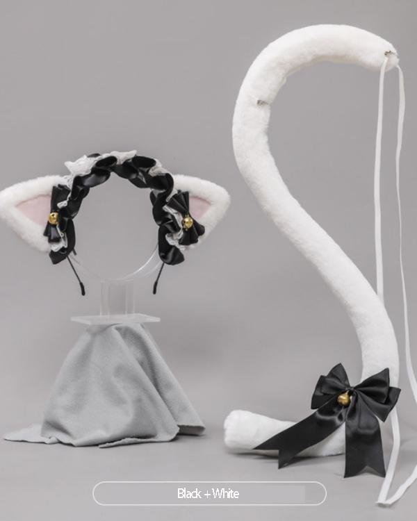 Lolita Lace Bowknot Cat Ears Headband Cattail Suit - Chicaggo