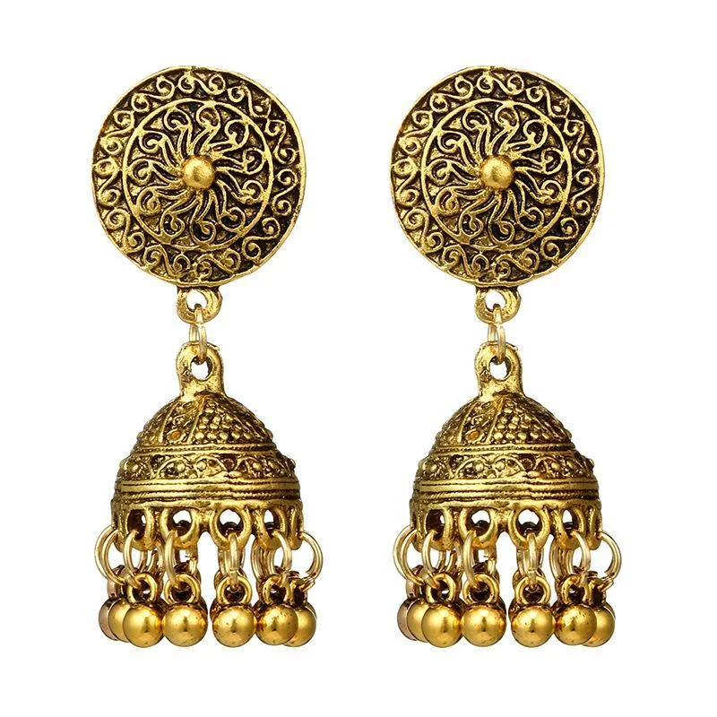Women plus size clothing Ethnic Style Carved Tassel Bells Totem Earrings Wholesale Cheap Jewelry-Nordswear
