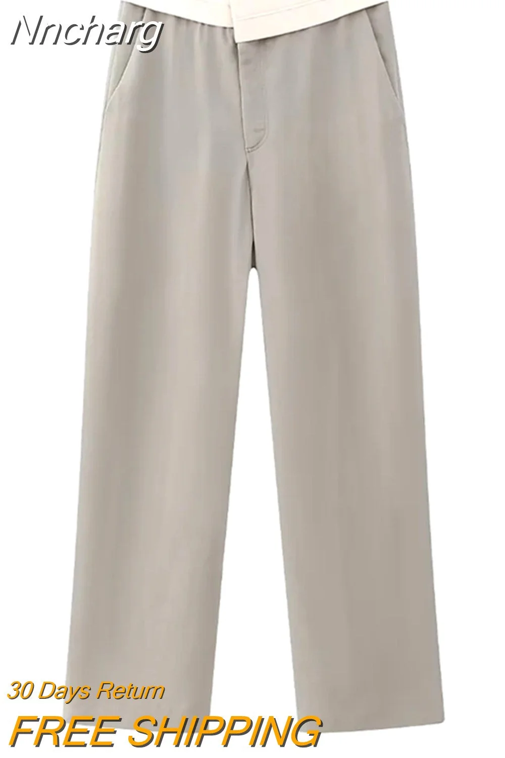 Nncharge TRAF 2023 Woman 2 Piece Set Fashion Shirt Suit Silk Asymmetric Design Tank Top+Contrast Straight Leg Casual Pants Set
