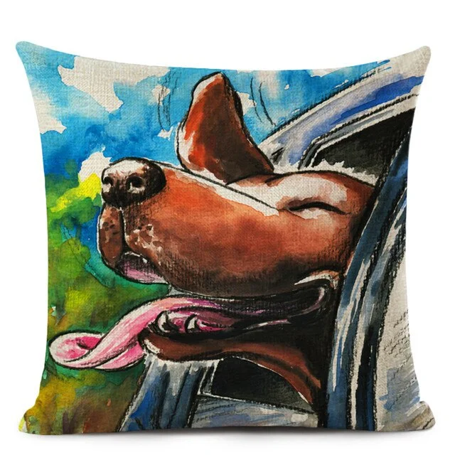 Linen Pillow Case - Bull Terrier Bull Dog Dachshund