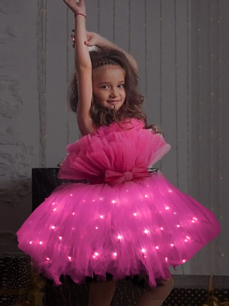Princess Tulle Party LED Dress Hot Pink
