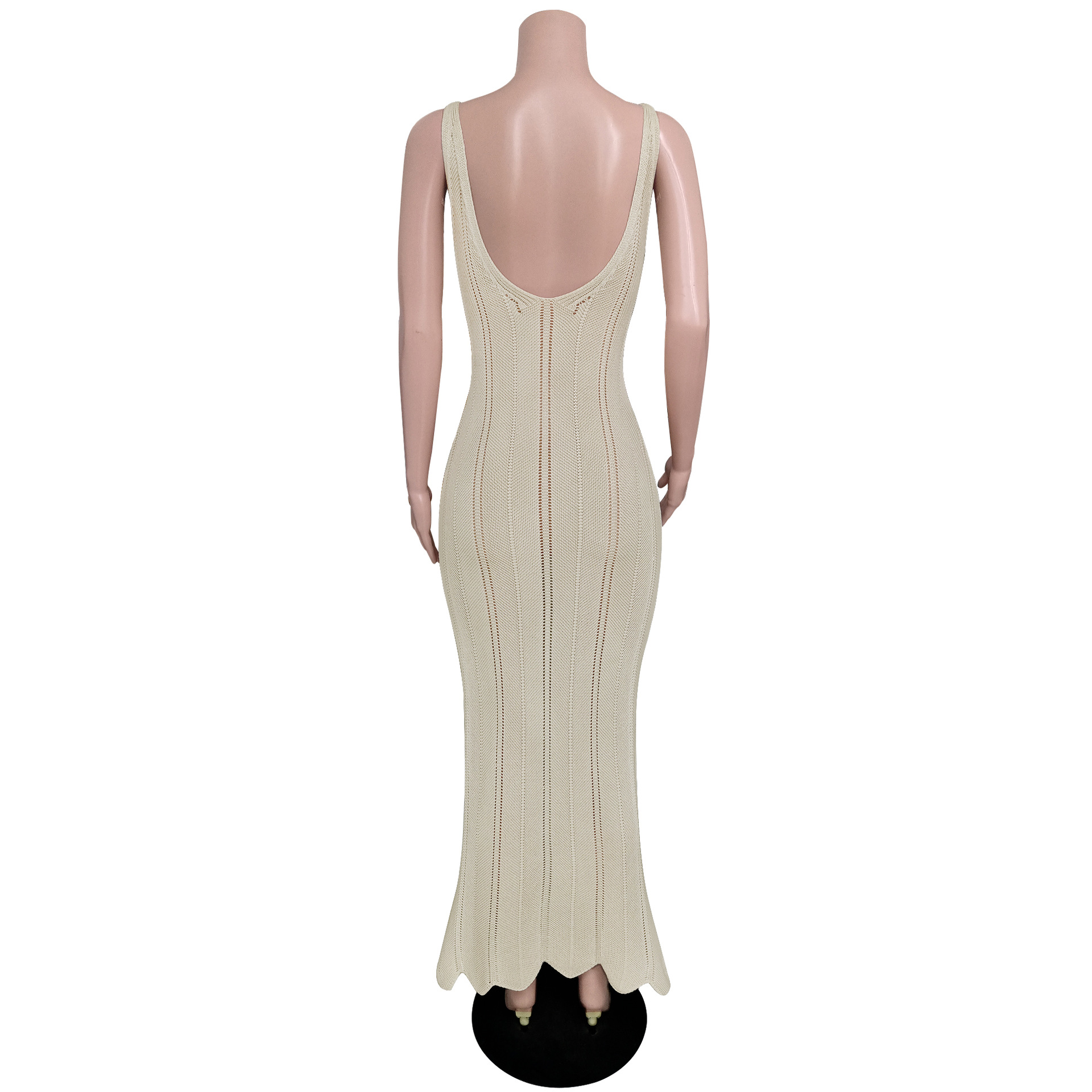 Ootddress Backless Sexy Wrap Hip Knit Cover Up Dresses Hollow See Through Slim Sleeveless Solid Female Elegant Maxi Beach Dress 2025