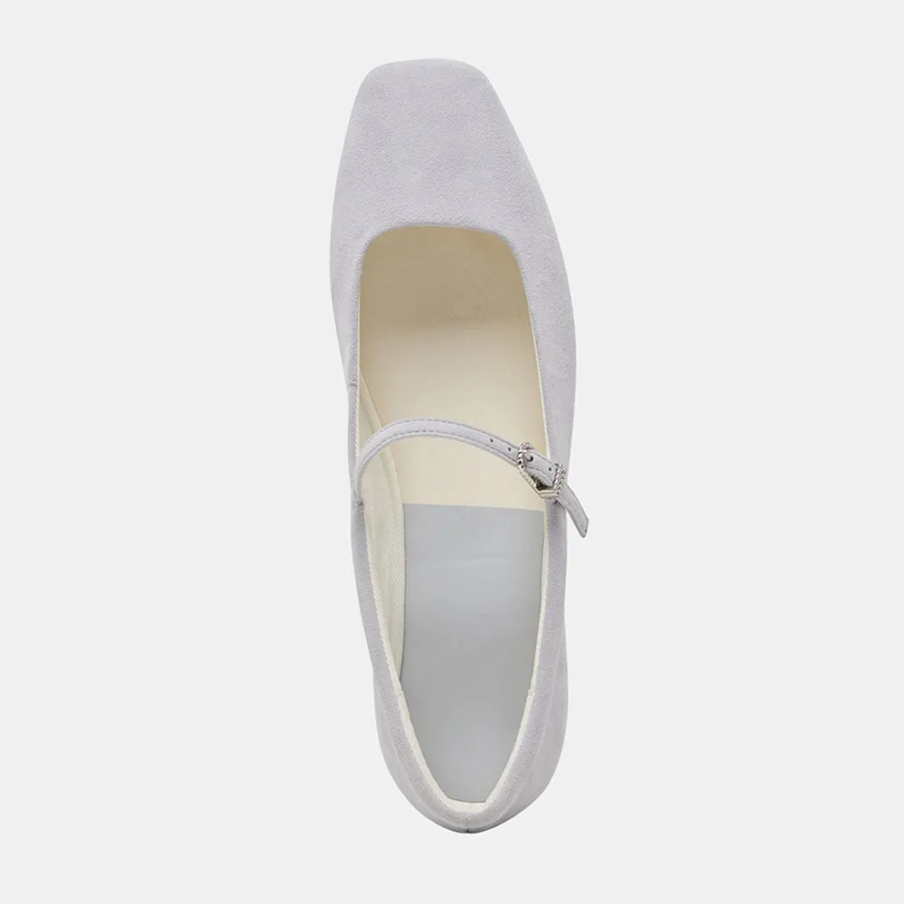 YDN Light Grey Vegan Suede Square Toe Simple Mary Jane Flats