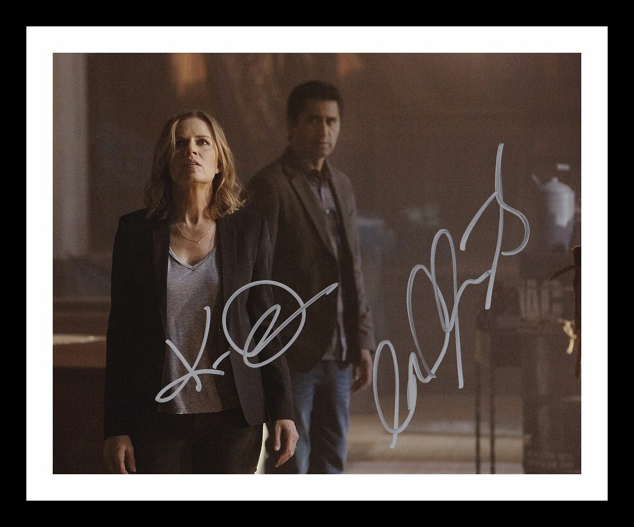 Cliff Curtis & Kim Dickens - Fear The Walking DeadSigned & Framed Photo Poster painting