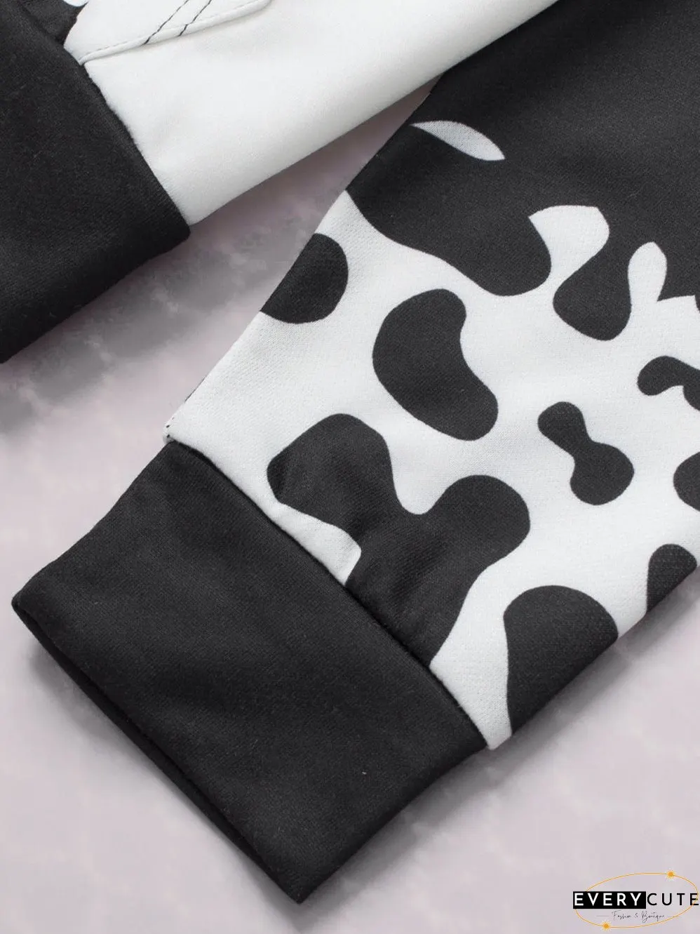 Cow Print Tie Dye Drawstring Hoodie with Pockets