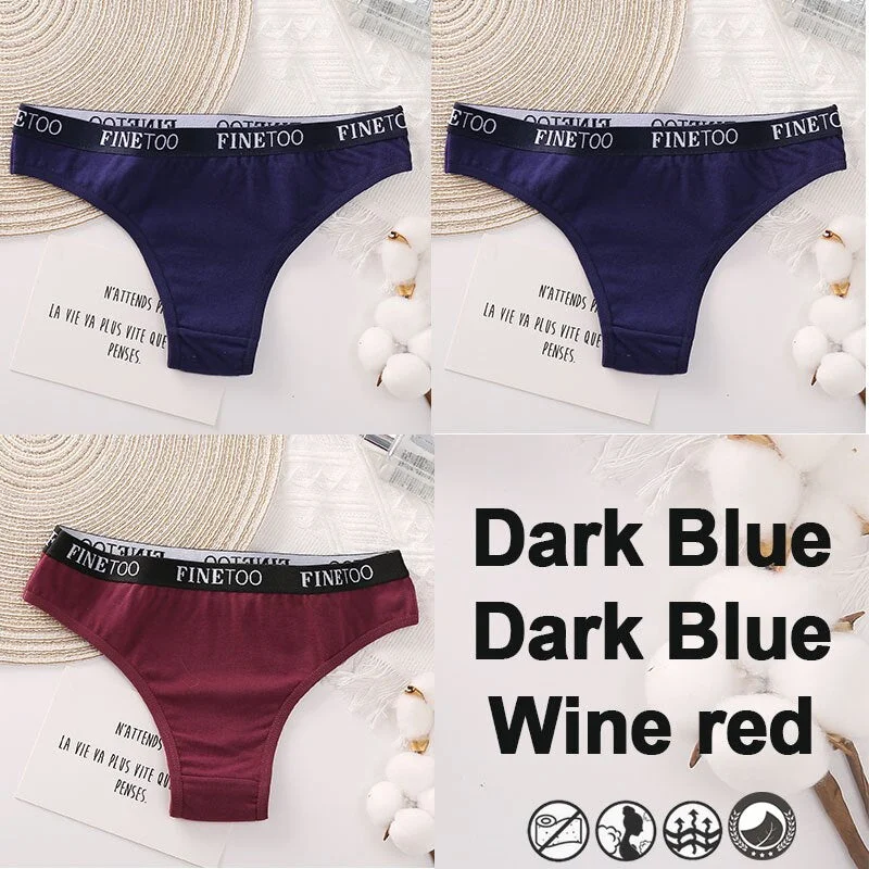 3PCS/Set Brazilian Panties Cotton Women's Underwear Sexy Lingerie Female Underpants Briefs Thong Girl Solid Color Finetoo Pantys