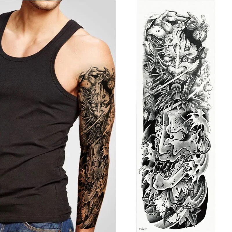 1 Sheets Full Arm Leg Extra Large Temporary Tattoos, Body Art For Men And Women - Wolf,Tiger,Bear,Warrior,Tribal Symbol 515-1
