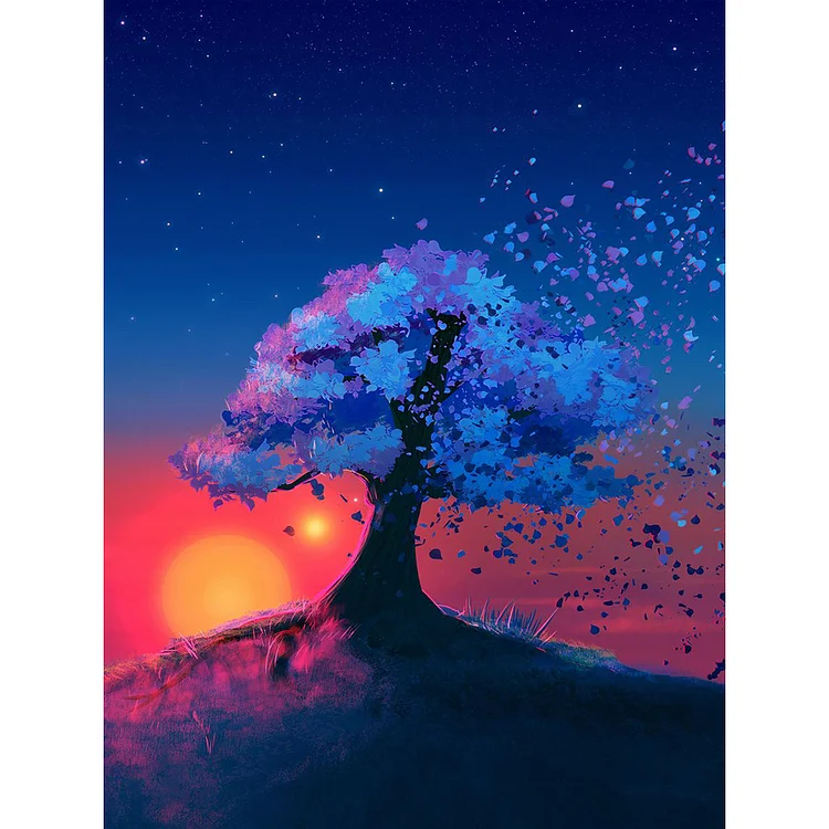 Tree Under Sunset 30*40CM (Canvas) Full Round Drill Diamond Painting gbfke