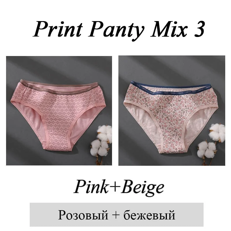 FINETOO Women 1Pc/2Pcs Cotton Panties Female Print Briefs Sexy Low-Rise Underpants Girls Cute Plus Size M-2XL Intimates Lingerie