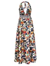 Floral-Print Deep V-Neck Backless Bohemia Maxi Dress