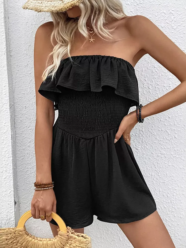 Ruffled Smocked Tube Romper