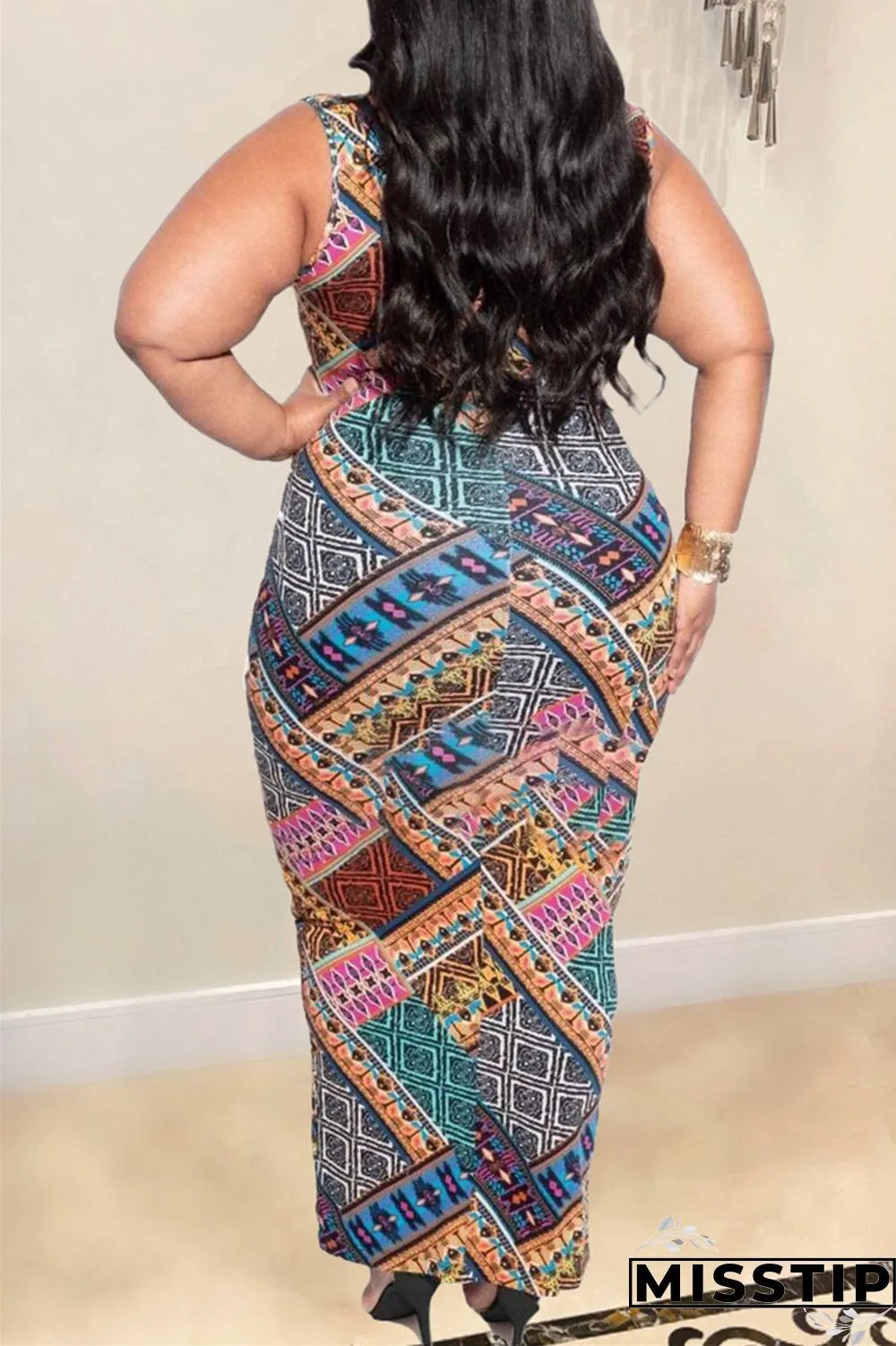 Camouflage Fashion Casual Plus Size Print Patchwork U Neck Vest Dress