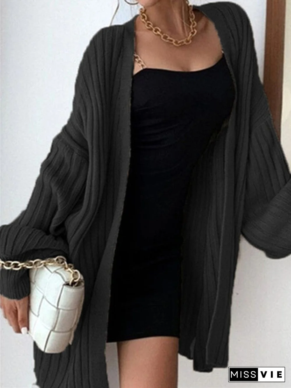 Women's V-neck Batwing Sleeve Stitching Sweater Cardigan Jacket Mid-length Coat