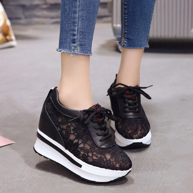 Wongn Wongn White Shoes Women's Shoes Fashion Lace Breathable Lace Inside The Increased Casual Women's Shoes Sports Shoes Tide
