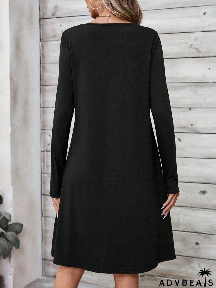 Fall Dress With Retro Pattern Patchwork, Women's Long-Sleeve Dress