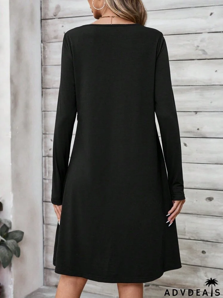 Fall Dress With Retro Pattern Patchwork, Women's Long-Sleeve Dress