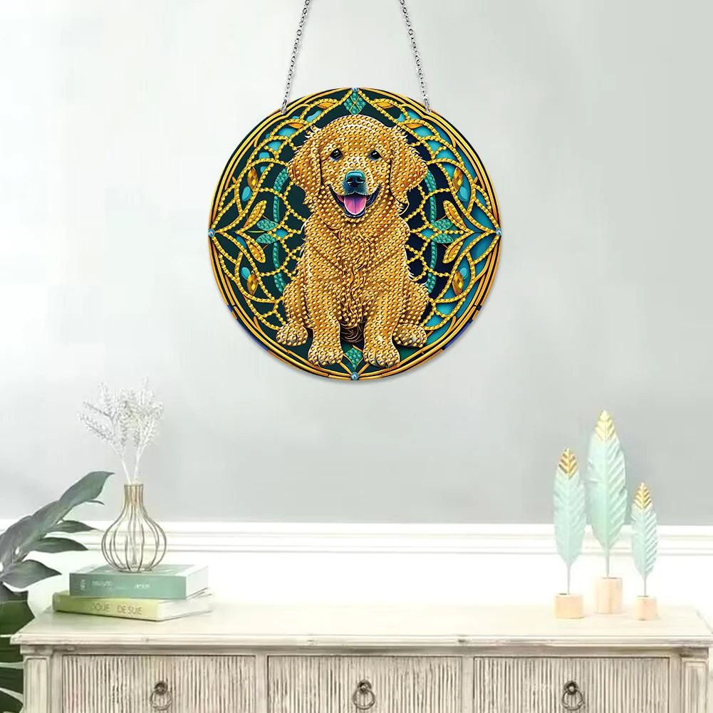 DIY Dog Crystal Diamond Pendant Single-sided 5D Round for Home Garden