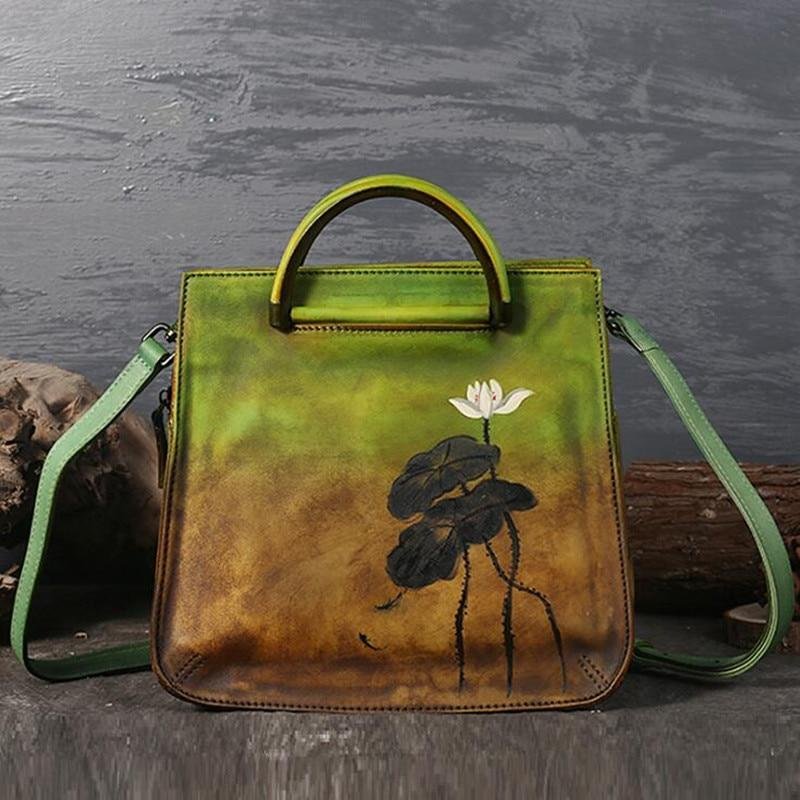Pure Leather Flower Pattern Cute Women Bags
