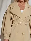 Stylish Lapel Collar Buttoned Puff Sleeves Solid Color Simple Outerwear