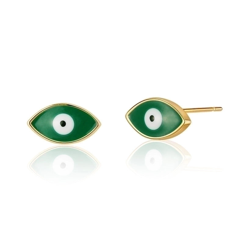 1 Pair Retro Sweet Triangle Devil’s Eye Heart Shape Enamel Plating Inlay Copper Zircon 18k Gold Plated Ear Studs
