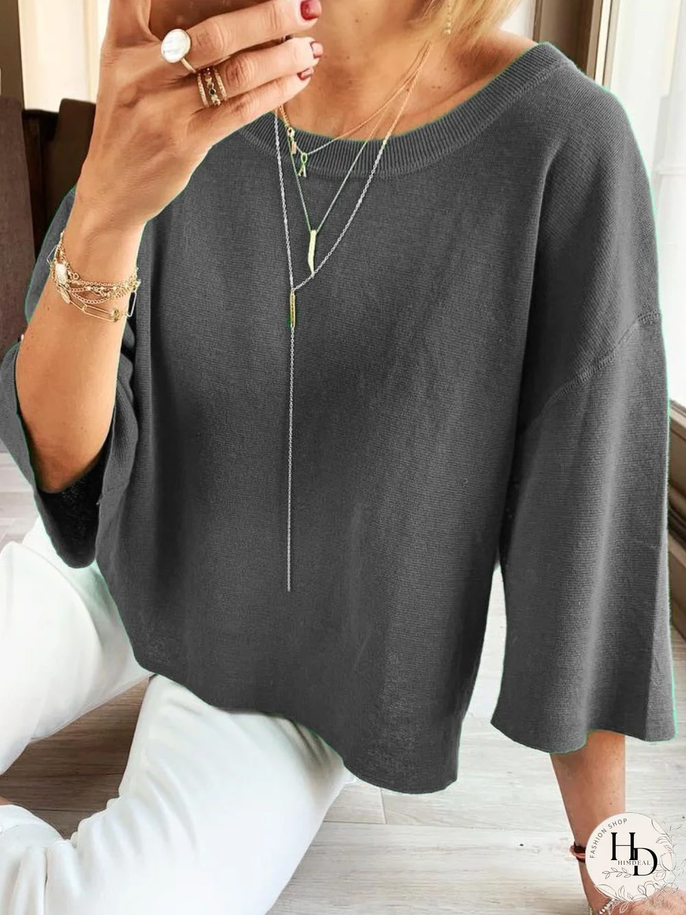 Casual Plain Shift Soft Plus Size Tops