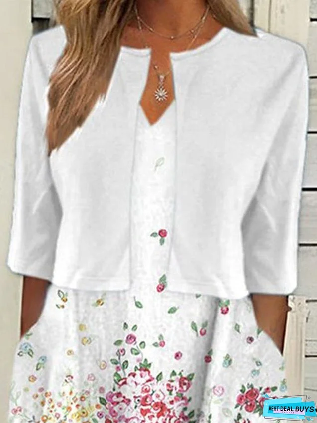 Two Piece Dress Set Casual Dress Print Dress Outdoor Daily Active Modern Pocket Print Midi Dress V Neck Half Sleeve Floral Regular Fit White Red Green Summer Spring S M L XL XXL for Women