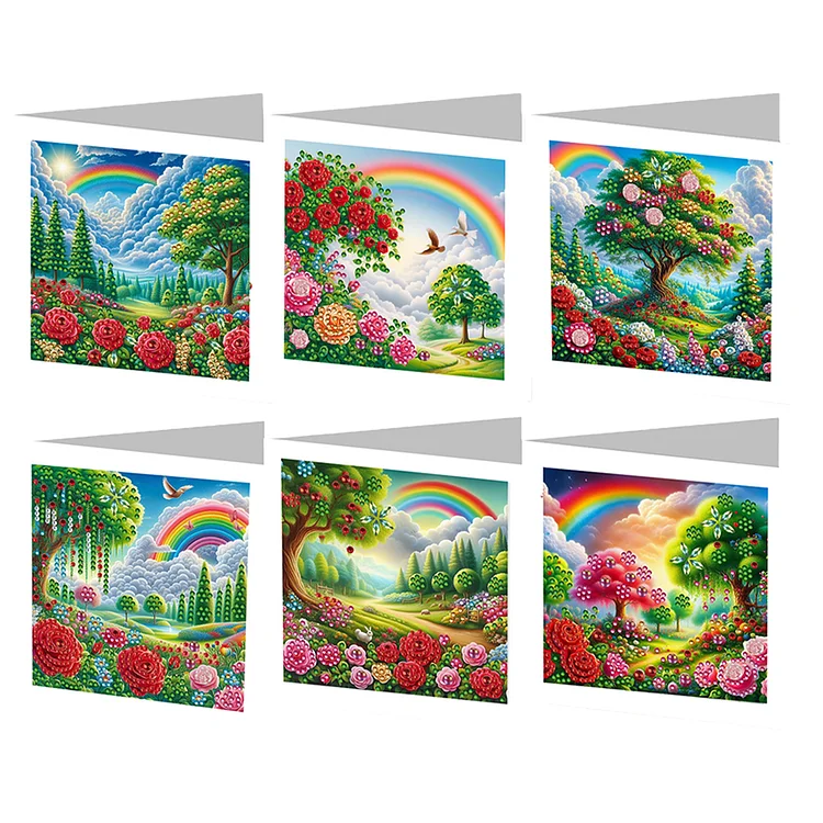 【Greeting Card】6Pcs Special Shape Rainbow Garden Diamond Handmade Card for Friends Gift gbfke