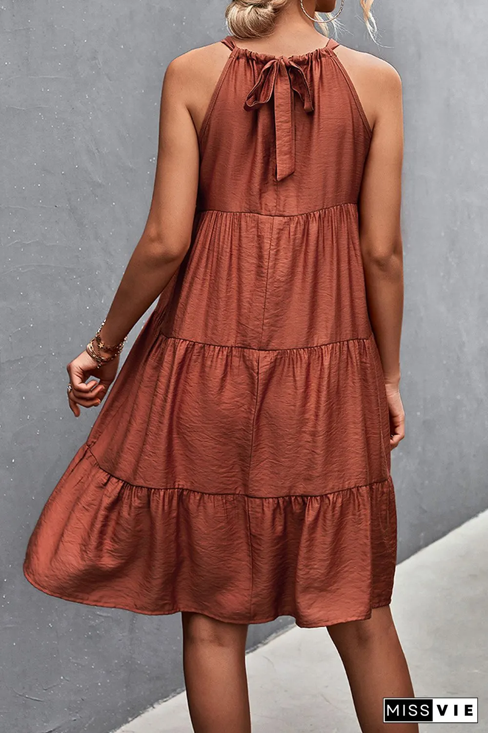 Solid Color Halter Sleeveless Midi Dress Wholesale