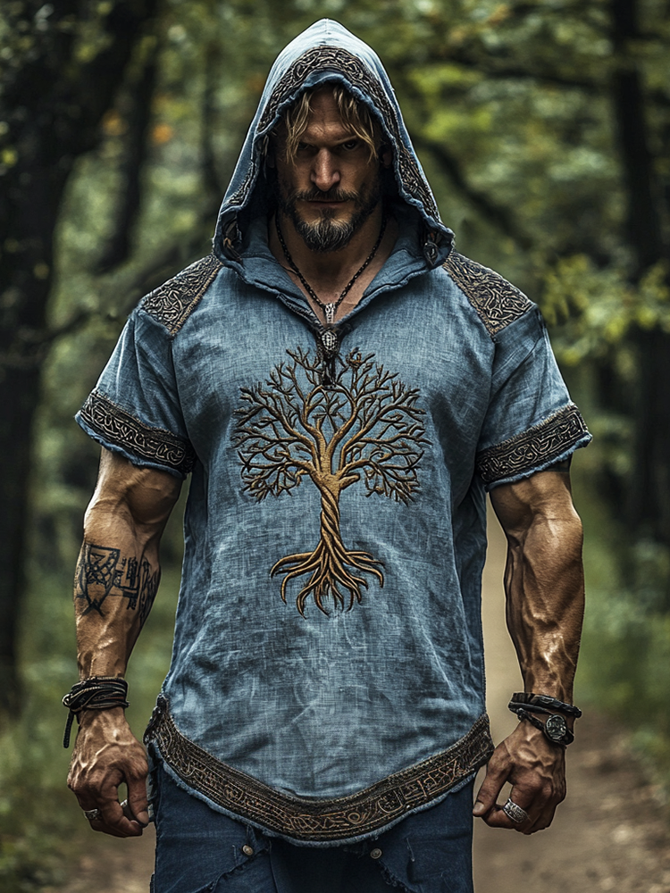 Men's Vintage Viking Tree Of Life Celtic Art Hooded T-shirt / Rvogue / Rvogue