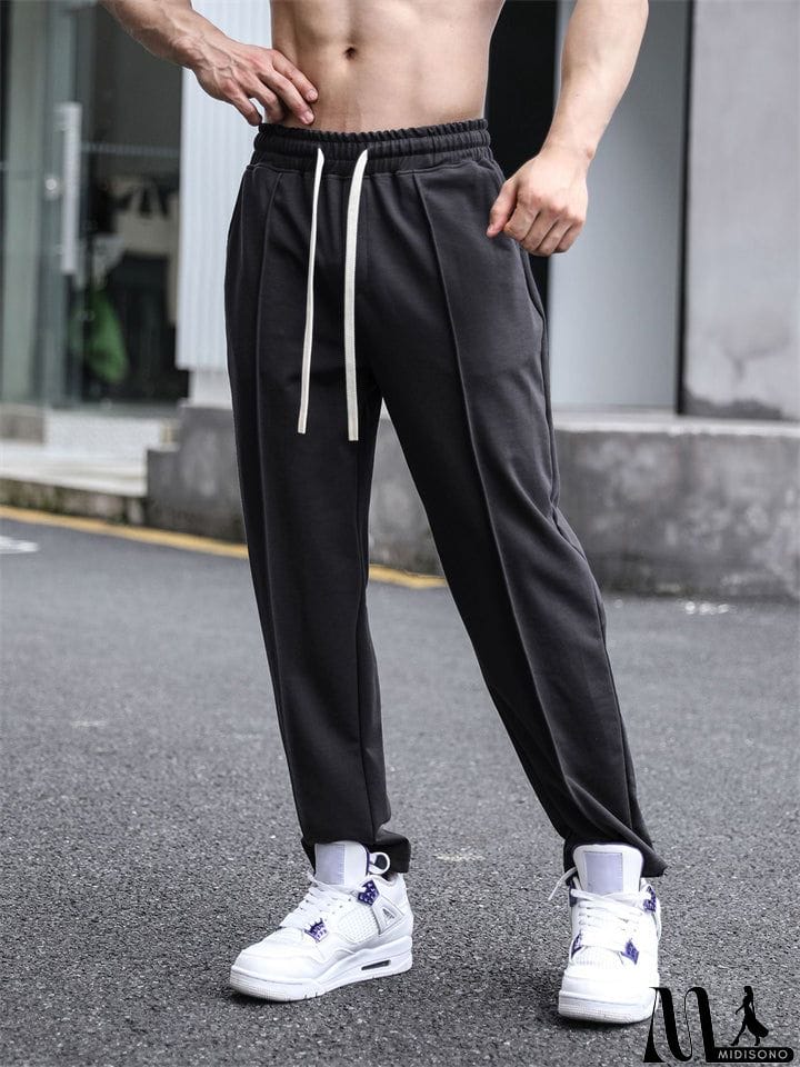 MidiSono - Men's Straight Leg Mid-Rise Drawstring Leisure Pants