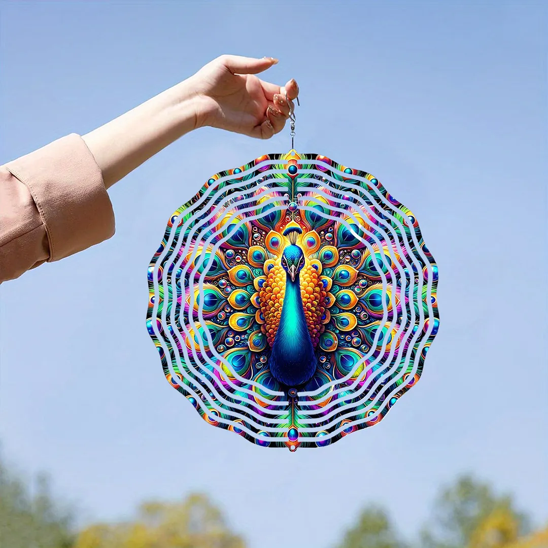 3D Hanging Wind Spinner 360 Degree Rotating 10-Inch Garden Wind Spinners Hanging Wind Catcher Art Gift for Home Garden Halloween Christmas (Peacock)