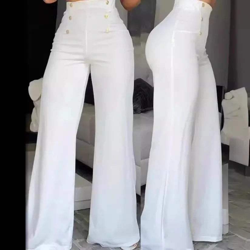 Wongn Wongn Women's Fashion Slim Personality Double Breasted Horn Trousers Can Be Added Color