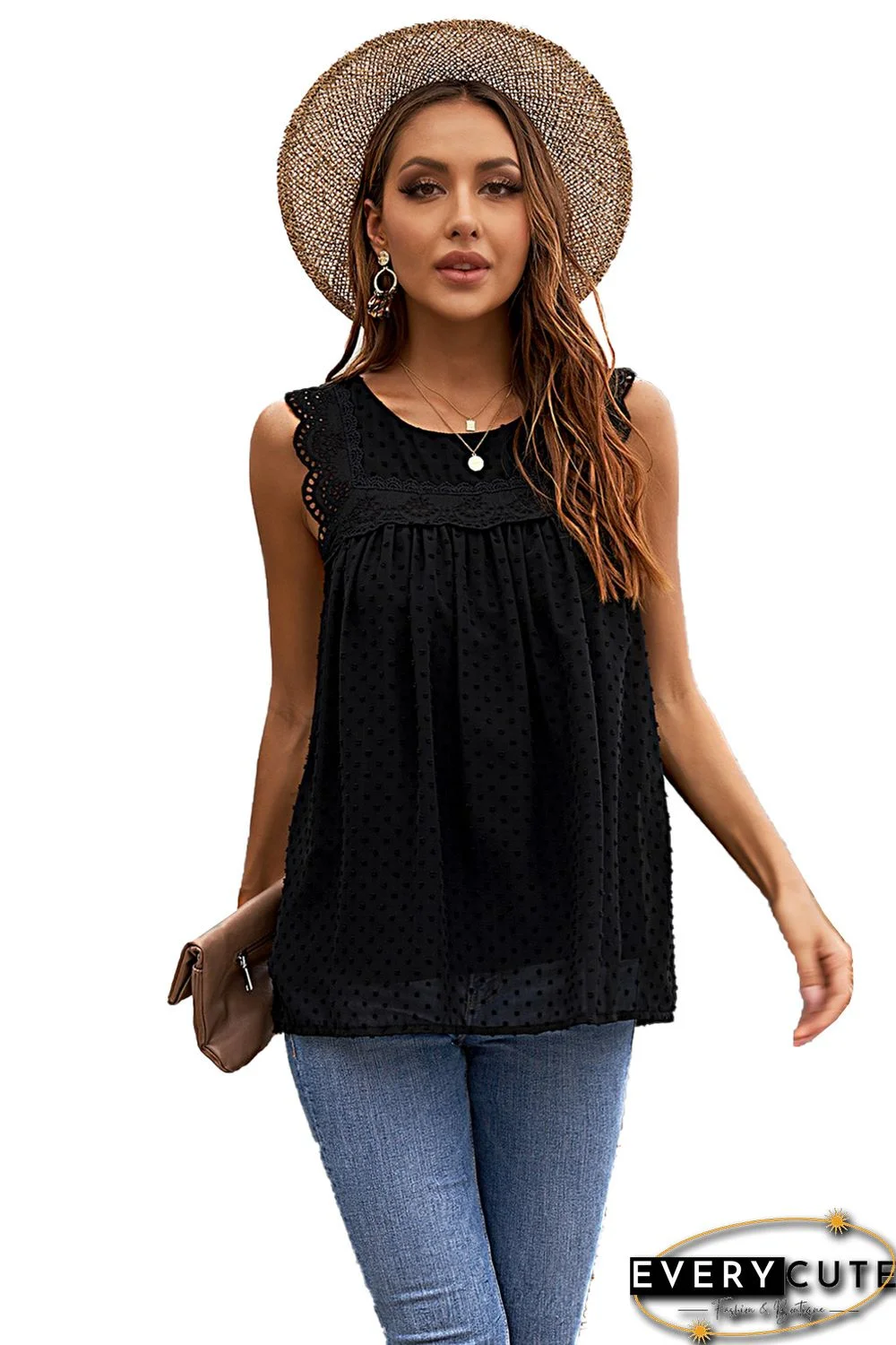 Black Crochet Polka Dot Tank