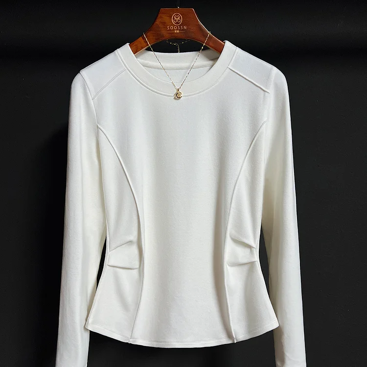 Round neck double-sided Dralon bottoming shirt for women winter inner wear 2024 New Western style warm top slimming T-shirt for women