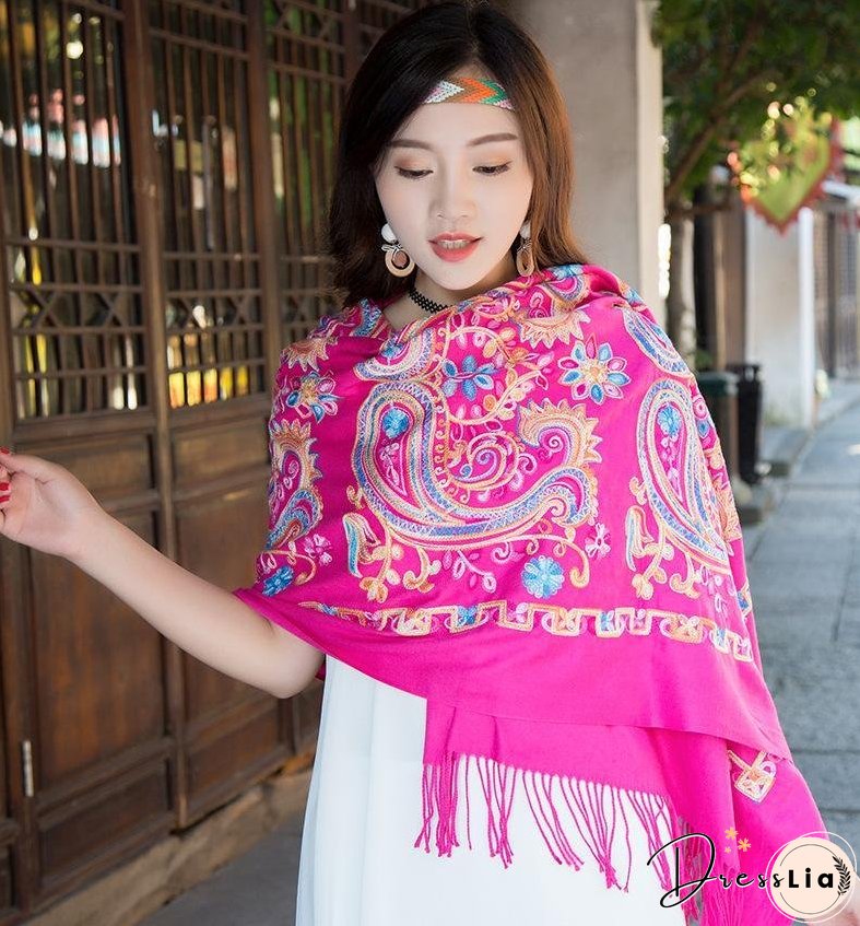 Tibetan and Nepal embroidered flower imitation cashmere scarf for women outside with sunscreen air-conditioning shawl