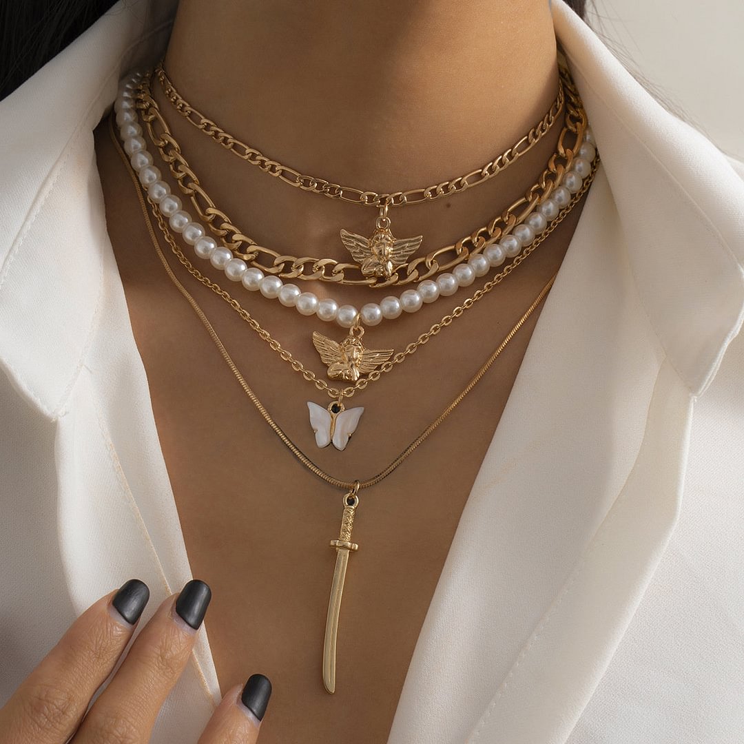 Women's Simple Style Angel Shape Multi Element Necklace