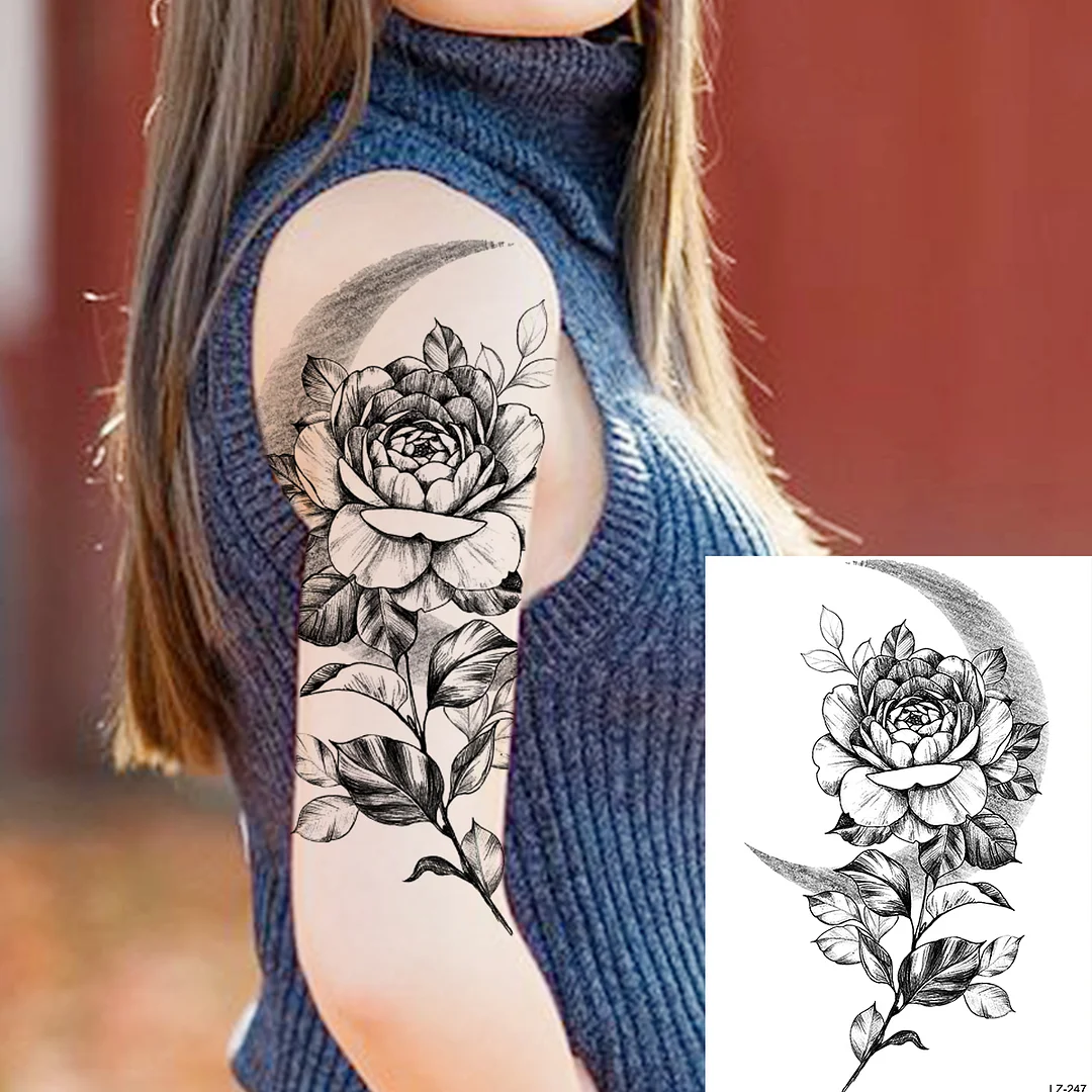 Sdrawing Large Rose FLower Temporary Tattoos For Women Adults Henna Skull Compass Snake Flower Fake Tattoo Sticker Leg Tatoos Thigh