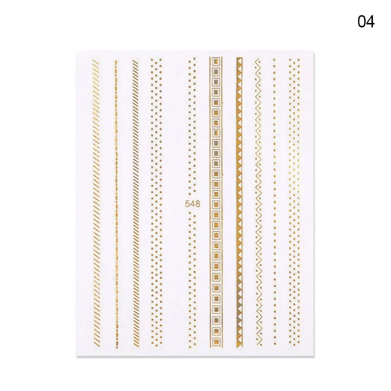 1pc Black White 3D Nail Stickers Metal Gold Silver Geometric Tassel Strip Line Adhesive Transfer Decals Nail Art DIY Design