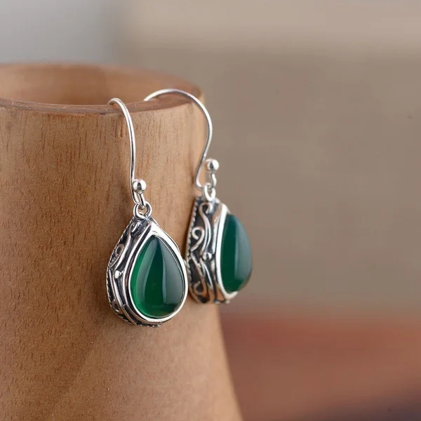 Fashion 925 Sterling Silver Earrings Emerald Ruby Gemstone Crystal Heart Hook Earrings Drop Dangle Earrings for Women Jewelry
