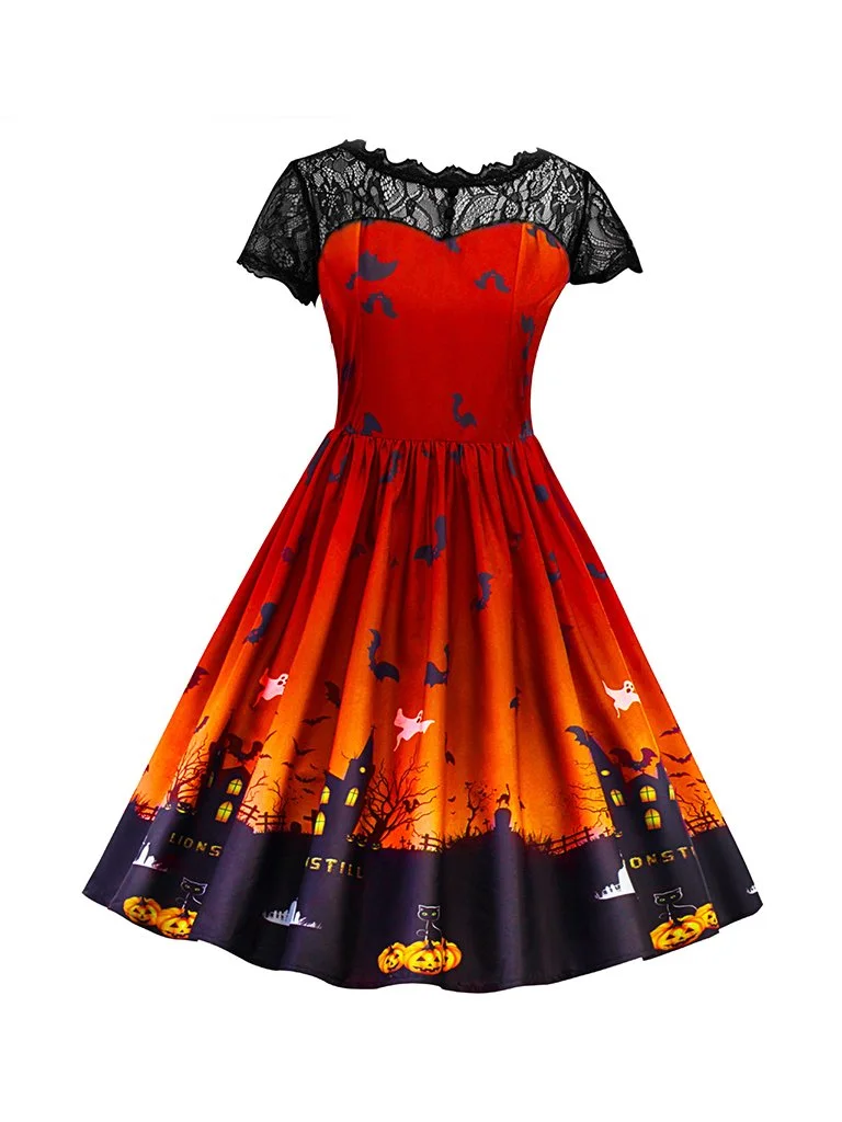 Halloween Costume Short Sleeve Lace A-line Dress