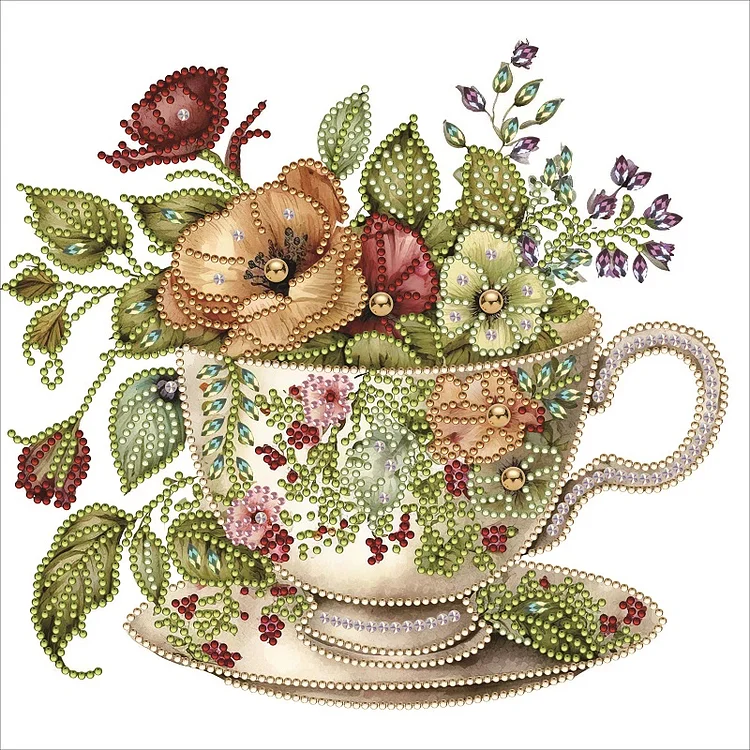 Flowers In Teacup 30*40CM(Canvas) Special Shaped Drill Diamond Painting gbfke