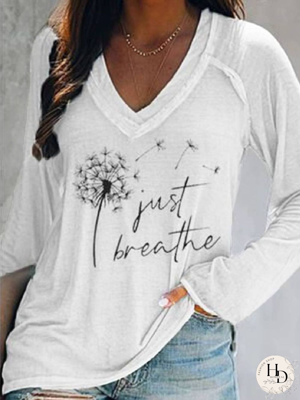Casual Long Sleeve Floral-Print V Neck T-shirt