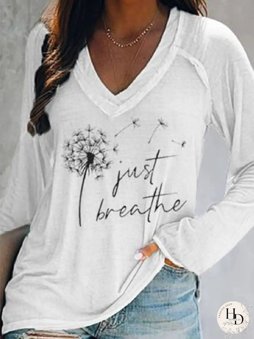 Casual Long Sleeve Floral-Print V Neck T-shirt