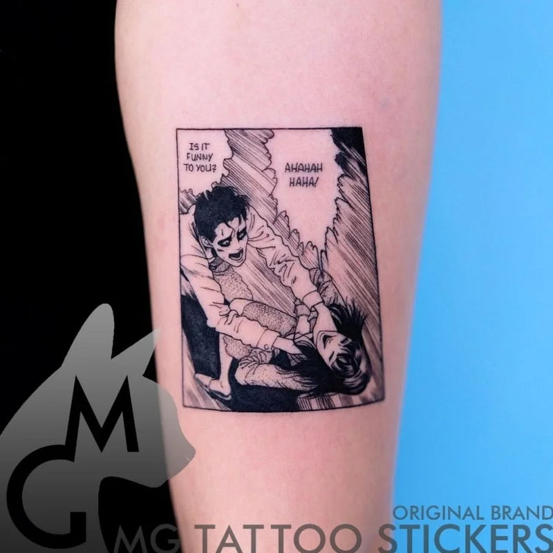 Japanese Dark Comics Evil Kawakami Tomie Double-sided Girl Waterproof Temporary Fake Tattoo Sticker Sleeve Anime Tattoo