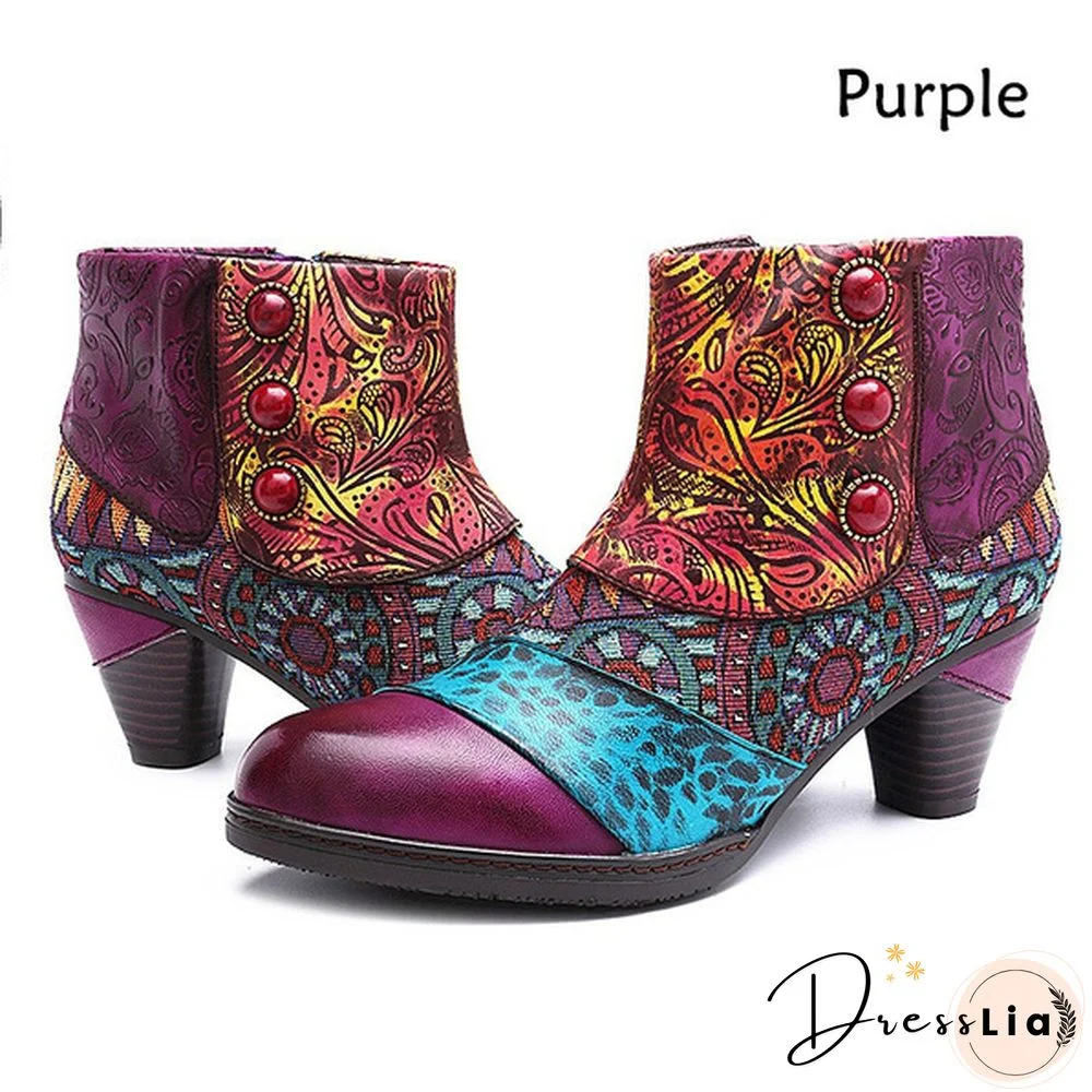 Ladies Fashion Round Toe Patent Leather High Thick Heel Stitching Casual Side Zipper Martin Boots